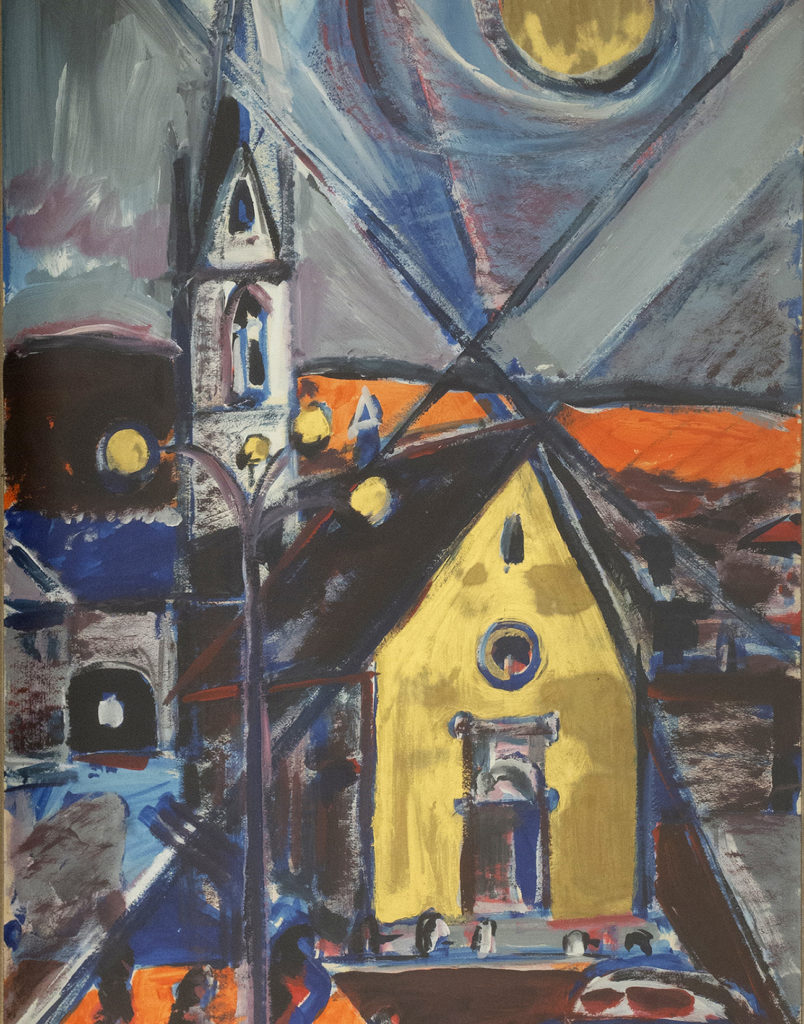 La chiesa di Santa Maria a Cles, 1968, Tecnica mista su tela, 70x50 cm